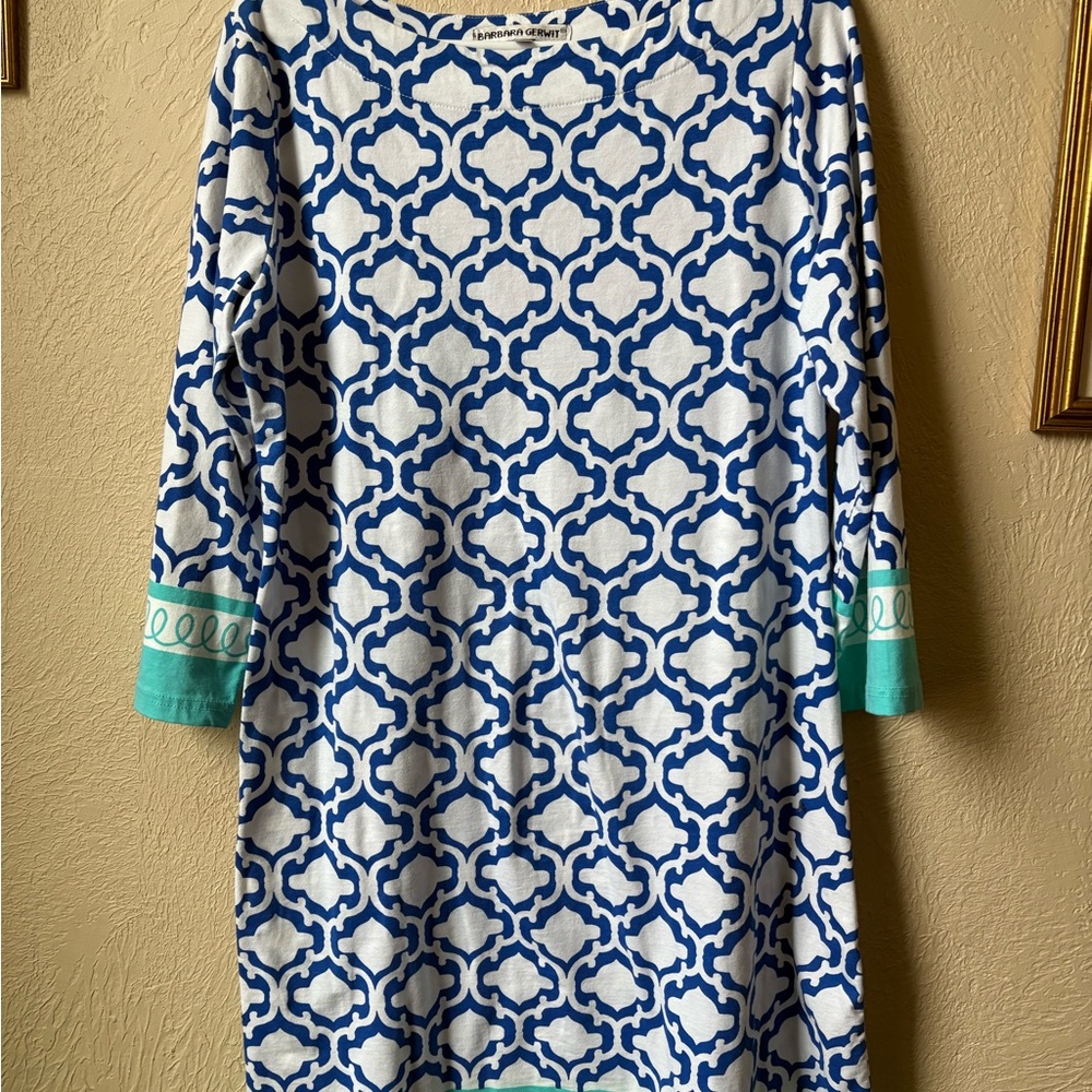 Elegant Blue and White Long Sleeve Dress